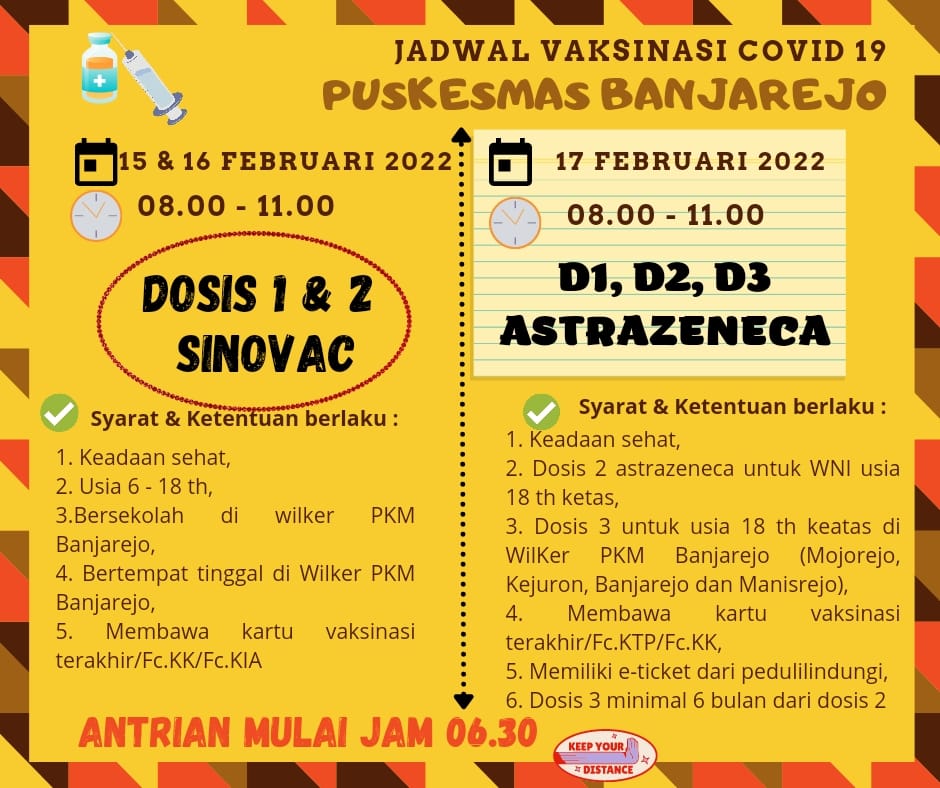 Jadwal Vaksininasi Covid-19 Puskesmas Banjarejo