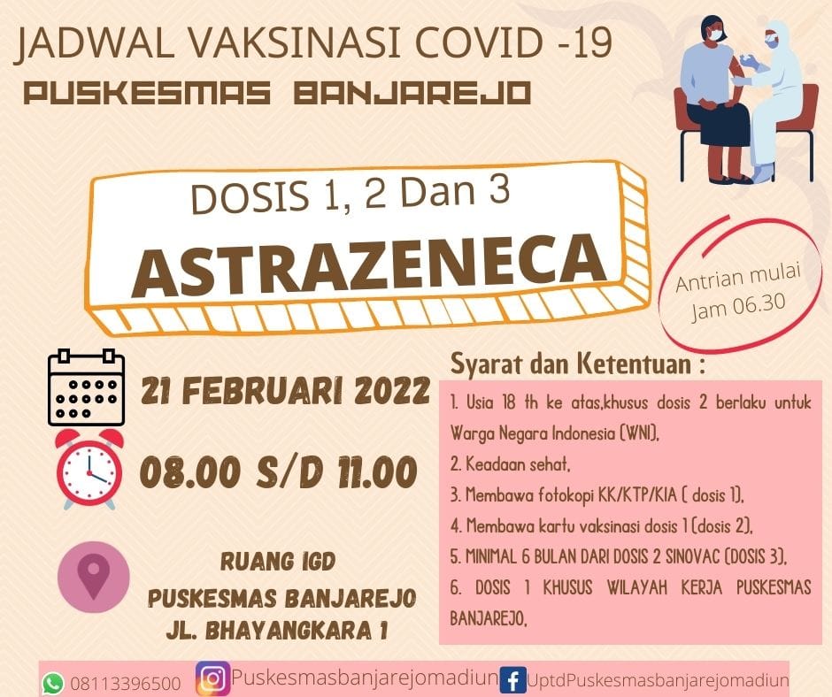 Jadwal Vaksinasi di Puskesmas Banjarejo AstraZeneca