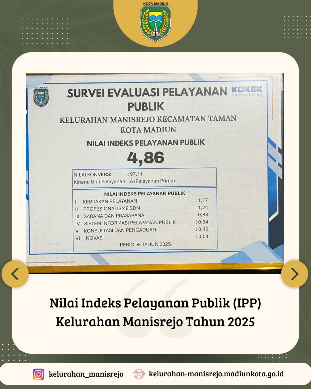 Menuju Pelayanan Prima, Kelurahan Manisrejo Raih Indeks Pelayanan Publik (IPP) Nyaris Sempurna di Tahun 2025